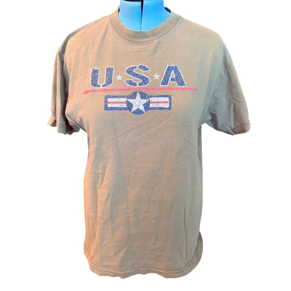 AAA Alstyle Apparel USA Military Star Graphic T-Shirt Olive Green Mens Large
